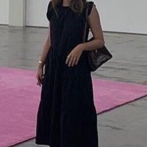 J crew black ruffle sleeveless midi dress prairie style xs